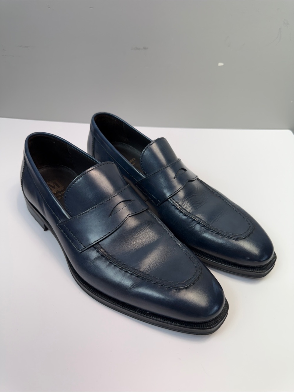 Bruno Magli Men’s Blue Leather Penny Loafers Italy Size 9.5 Luxury Dress Shoes